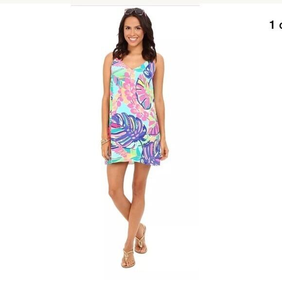 Lilly Pulitzer Lela Exotic Garden Silk Floral Slip Dress V Neck Sleeveless XS - Picture 4 of 8
